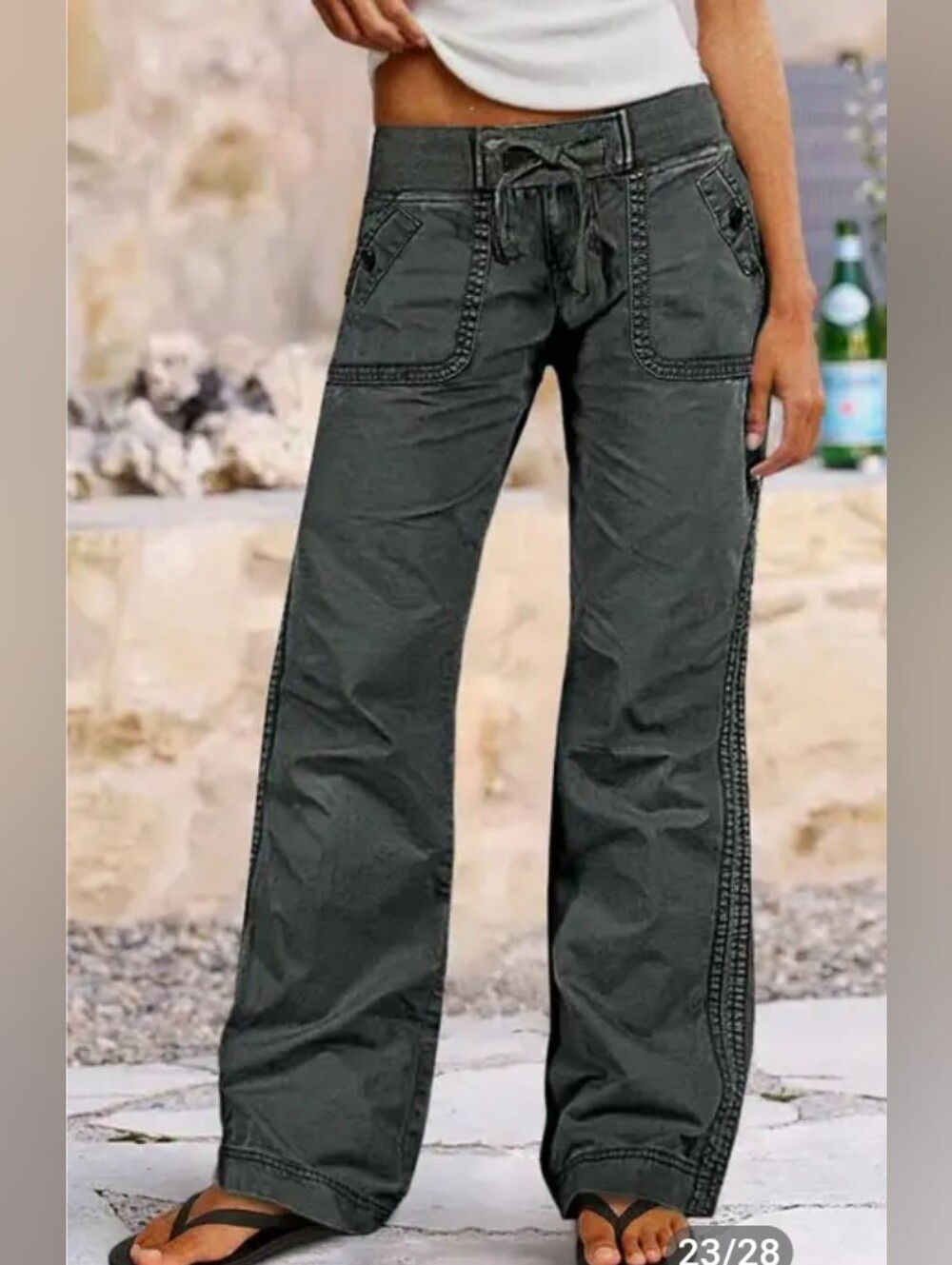Flamingals Solid Seam Detail Drawstring Mid Rise Straight Leg Pants NWT Medium